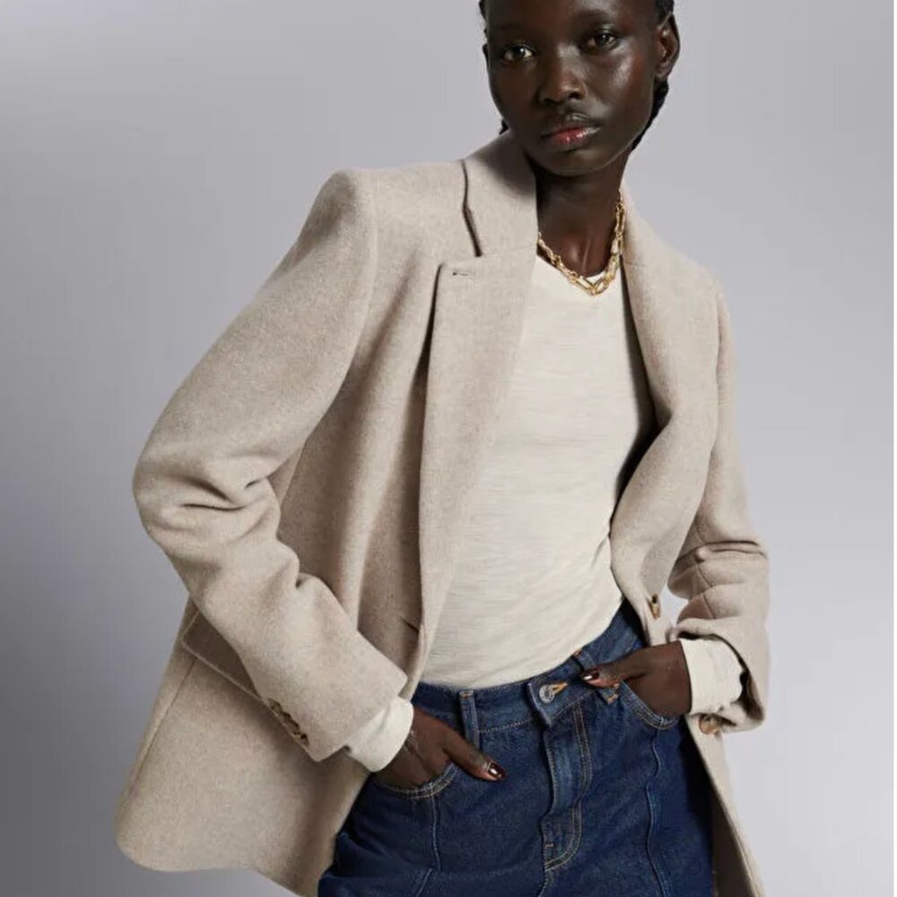 & Other Stories Wool Oversized Blazer Beige Tan Sold Out Blogger Fav Sz 4
